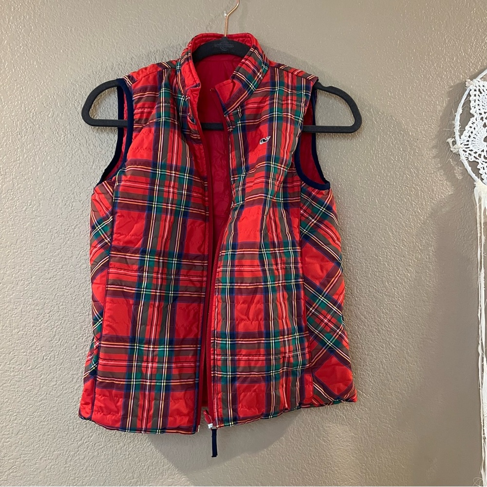 Vineyard Vines Girls Vest Red/Plaid Reversible